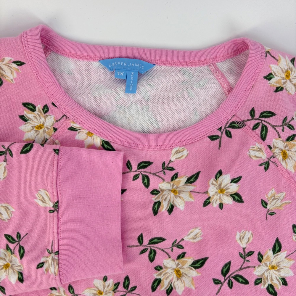 Draper James Floral‎ Sweatshirt Womens 1X Pink Magnolia Raglan Cotton